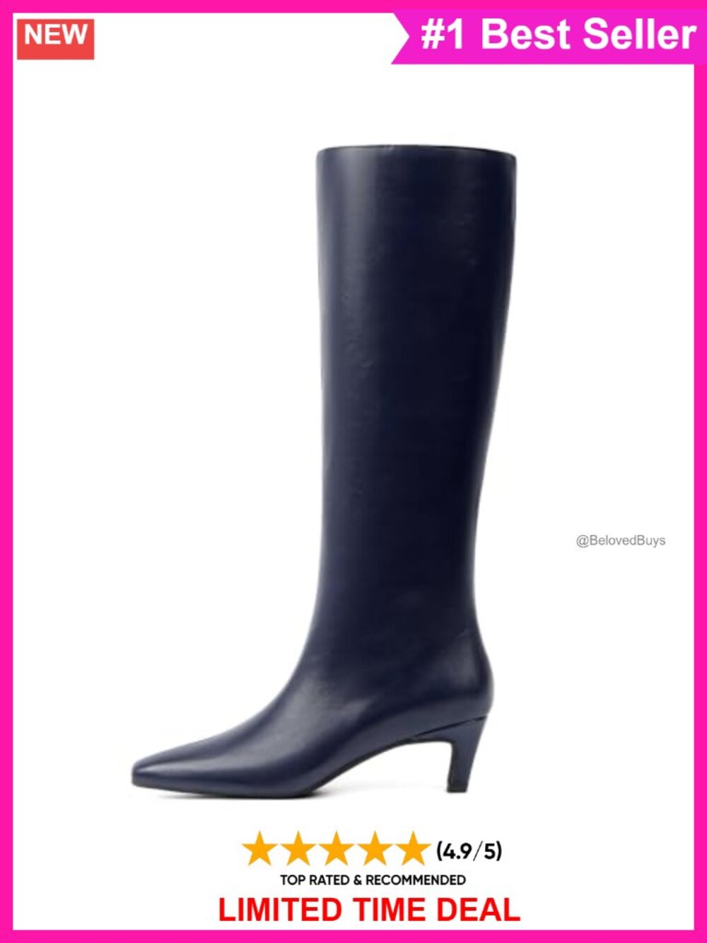 Kitten Heel Knee High Boots Square Toe Faux Leather Tall Boots
